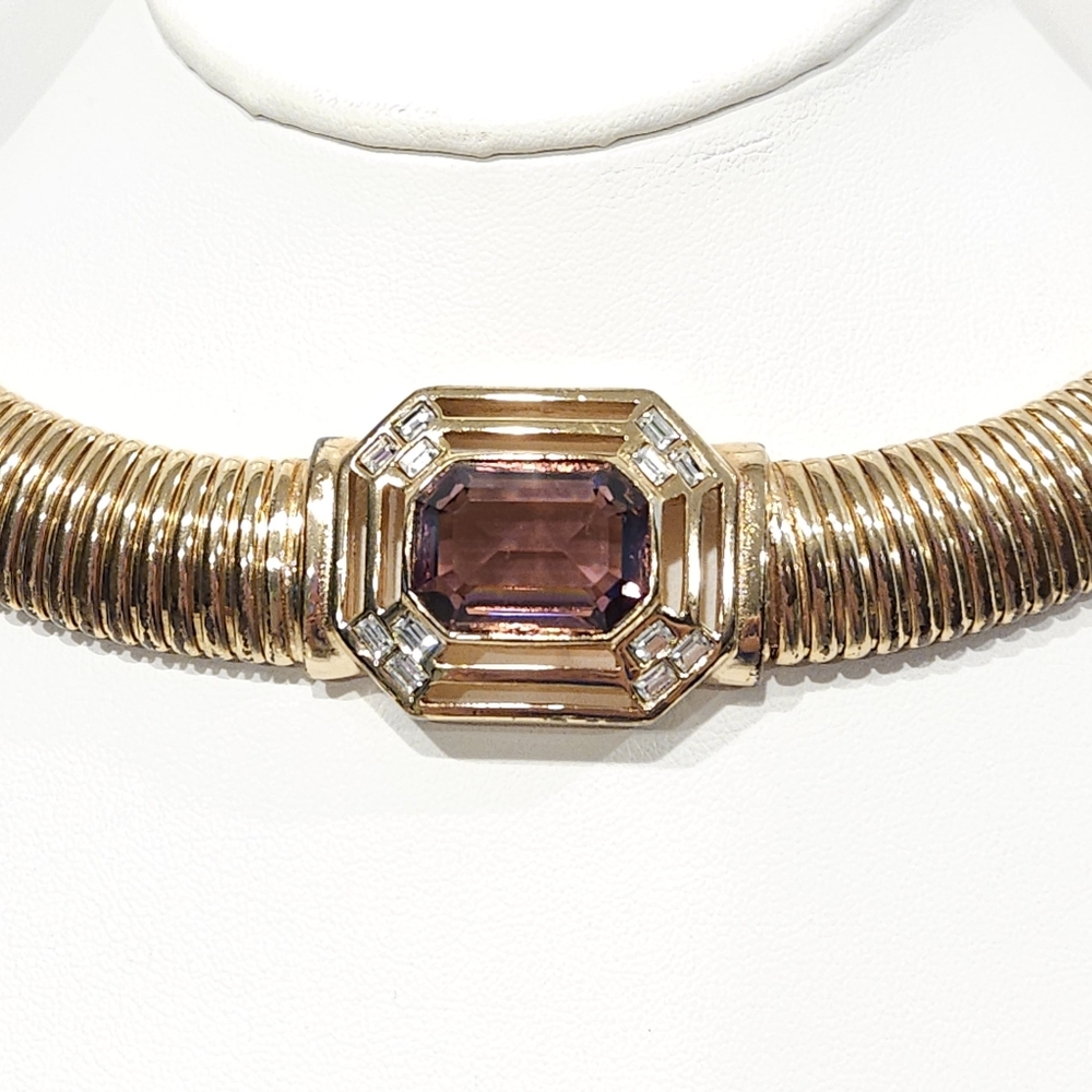 Vintage Dior Amethyst Purple Crystal Gold Omega Chain Necklace Germany - Picture 3 of 16